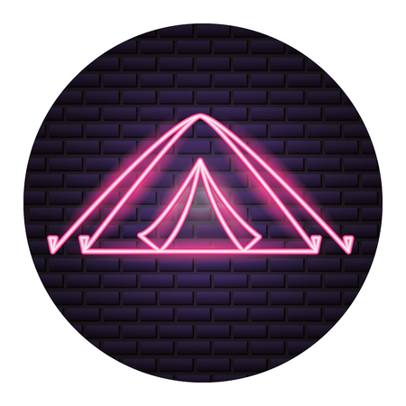 tent camping neon brick wall vector illustrationのイラスト素材