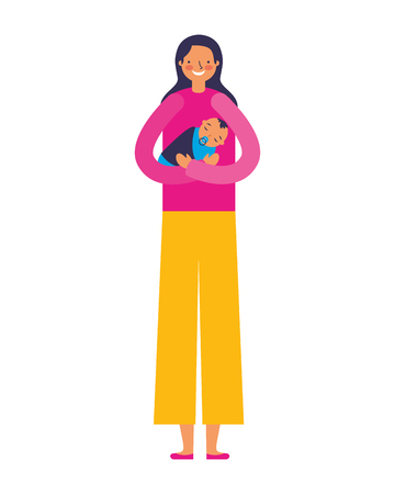 mother carrying a her baby boy vector illustrationのイラスト素材