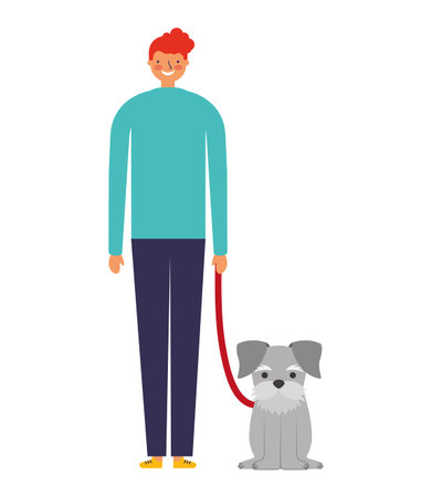 happy man with her pet dog vector illustrationのイラスト素材