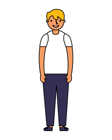 young boy standing on white background vector illustrationのイラスト素材