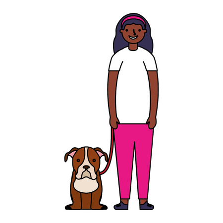 happy girl with her pet dog vector illustrationのイラスト素材