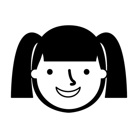 happy young girl face character vector illustration monochromeのイラスト素材