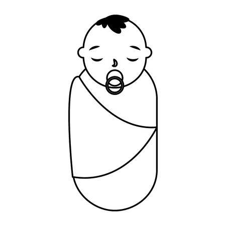cute baby boy with pacifier vector illustration monochromeのイラスト素材