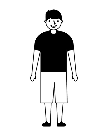 young boy standing on white background vector illustration monochromeのイラスト素材