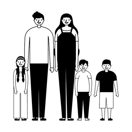 family parents and kids together vector illustration   monochromeのイラスト素材