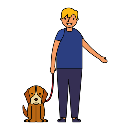 happy boy with her pet dog vector illustrationのイラスト素材