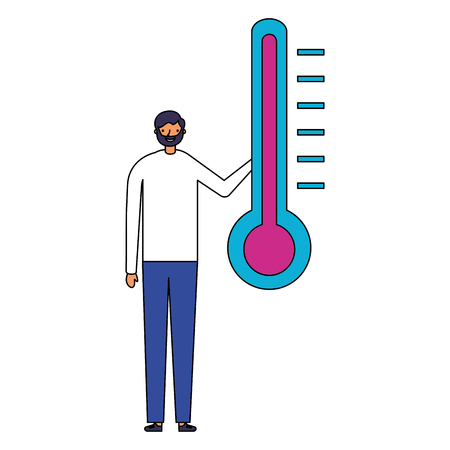man character with temperature thermometer vector illustrationのイラスト素材