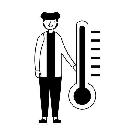 woman character with temperature thermometer vector illustrationのイラスト素材