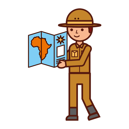boy character safari with african map vector illustrationのイラスト素材