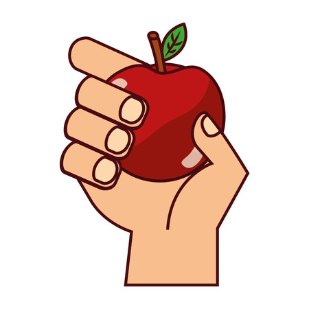 hand with apple on white background vector illustrationのイラスト素材