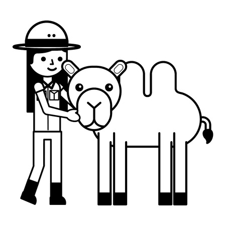 girl and camel animal safari vector illustrationのイラスト素材