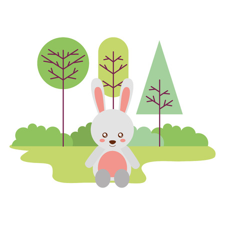 cute rabbit sitting in the outdoors vector illustrationのイラスト素材