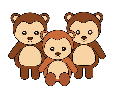 cute family monkeys animals cartoon vector illustrationのイラスト素材
