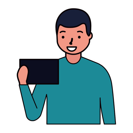 man using cellphone device white background vector illustrationのイラスト素材