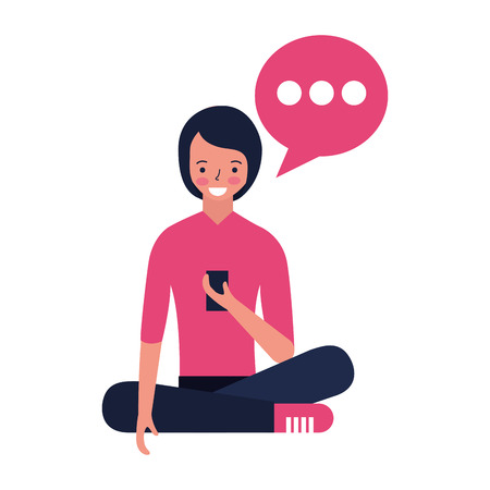 woman sitting using mobile speech bubble vector illustrationのイラスト素材