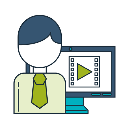 computer desktop with business icons vector illustration designのイラスト素材