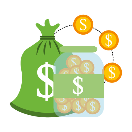 bottle with coins dollar and bag vector illustration designのイラスト素材