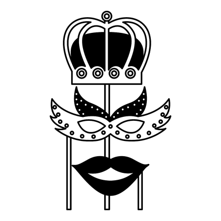 accessories of carnival celebration in stick vector illustration designのイラスト素材