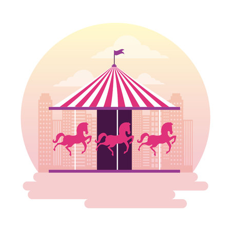 circus and fair carousel outdoor park vector illustrationのイラスト素材