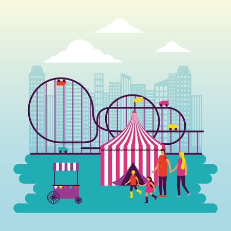 circus fair roller coaster tent family funny vector illustrationのイラスト素材
