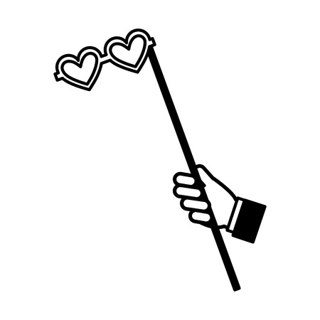 hand with glasses with heart shaped lens in stick vector illustration designのイラスト素材