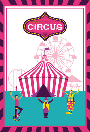 circus fun frame tent ferris wheel acrobats vector illustrationのイラスト素材