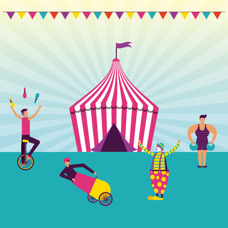 circus fun pennants tent acrobats vector illustrationのイラスト素材