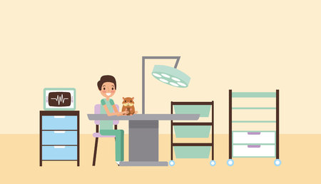 doctor and hamster veterinary clinic petcare vector illustrationのイラスト素材