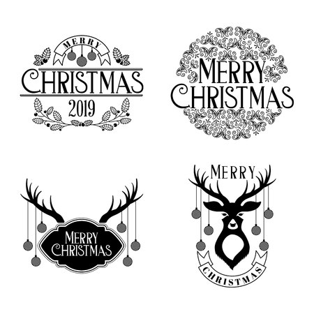 set greeting card merry christmas decoration vector illustrationのイラスト素材