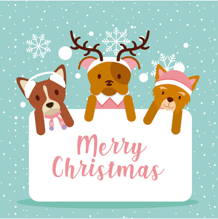 dogs merry christmas postcard celebration vector illustrationのイラスト素材