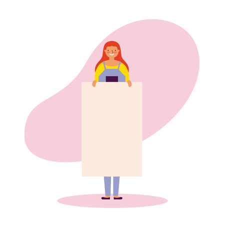 woman with glasses smiling holding banner vector illustrationのイラスト素材