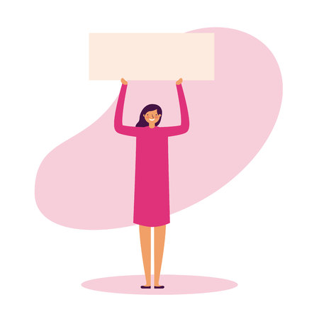 woman with pink dress holding banner vector illustrationのイラスト素材