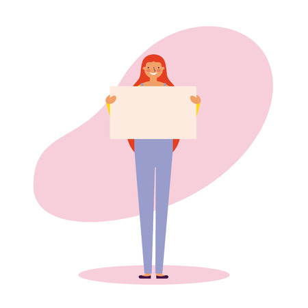 happy woman smile holding banner vector illustrationのイラスト素材