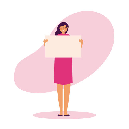 happy girl with dress holding banner vector illustrationのイラスト素材