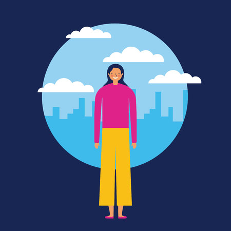sticker city outdoor woman smiling vector illustrationのイラスト素材