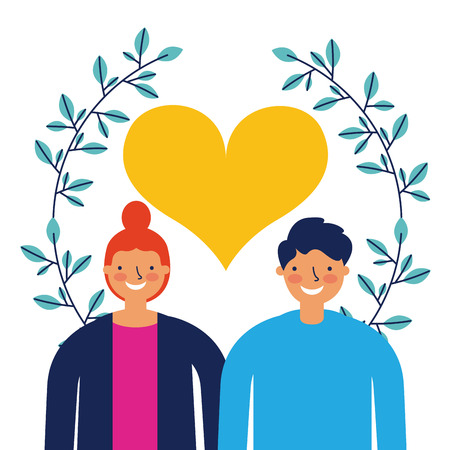couples together yellow heart love leaves decoration vector illustrationのイラスト素材