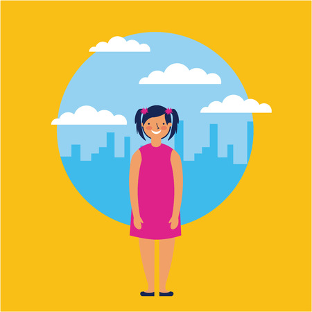 city outdoor cute girl with dress smiling vector illustrationのイラスト素材