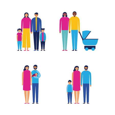 outdoor together familys happy kids babys vector illustrationのイラスト素材