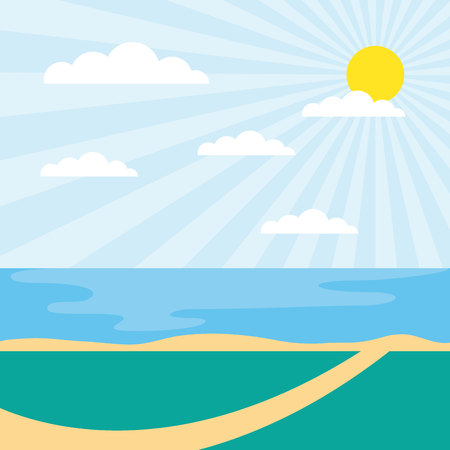 outdoor park sunny day lake fresh clouds vector illustrationのイラスト素材