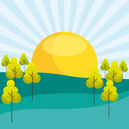 outdoor park sunny day trees fresh vector illustrationのイラスト素材
