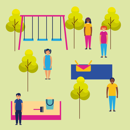 outdoor park kids enjoy playing smiling vector illustrationのイラスト素材