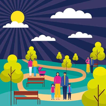 outdoor park familys couples enjoy vector illustrationのイラスト素材