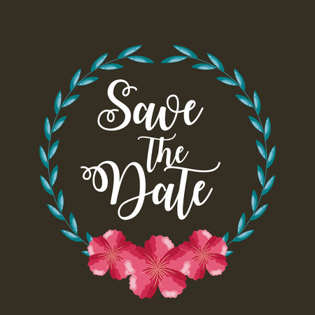 leaves flowers decoration nature save the date vector illustrationのイラスト素材