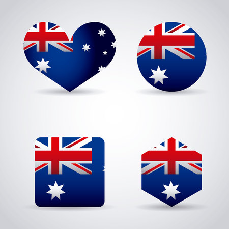 australia day stickers heart circle shield flag vector illustrationのイラスト素材