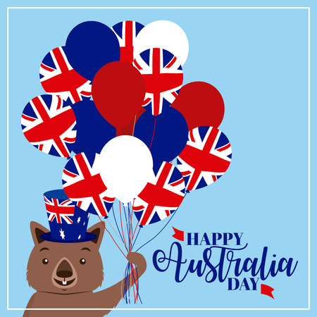 australia day celebration cute beaver holding balloons celebrate vector illustrationのイラスト素材