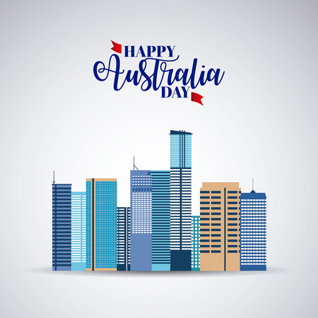 happy australlia day celebration city buildings vector illustrationのイラスト素材
