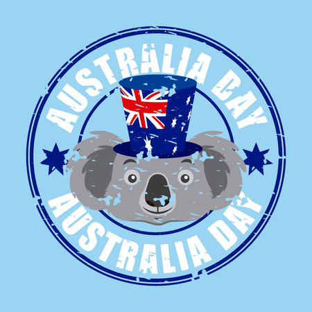 australia day celebration sticker stars koala with hat vector illustrationのイラスト素材