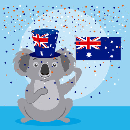 australia day celebration cute koala holding flag vector illustrationのイラスト素材