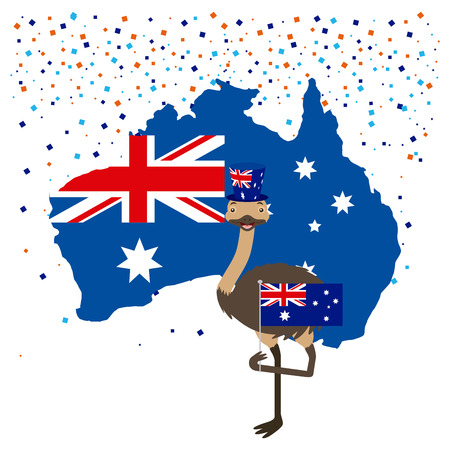 australia day celebration confetti map emu with flag vector illustrationのイラスト素材