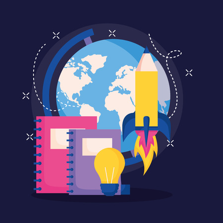 globe books rocket idea education school vector illustrationのイラスト素材
